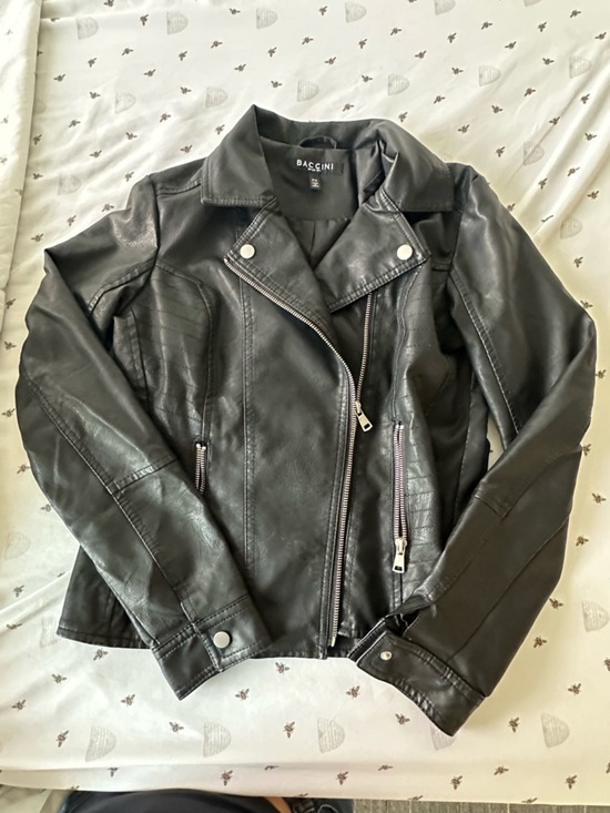 Baccini Jackets & Blazers - Baccini Black Faux Leather Asymmetrical Moto Jacket with Silver Hardware